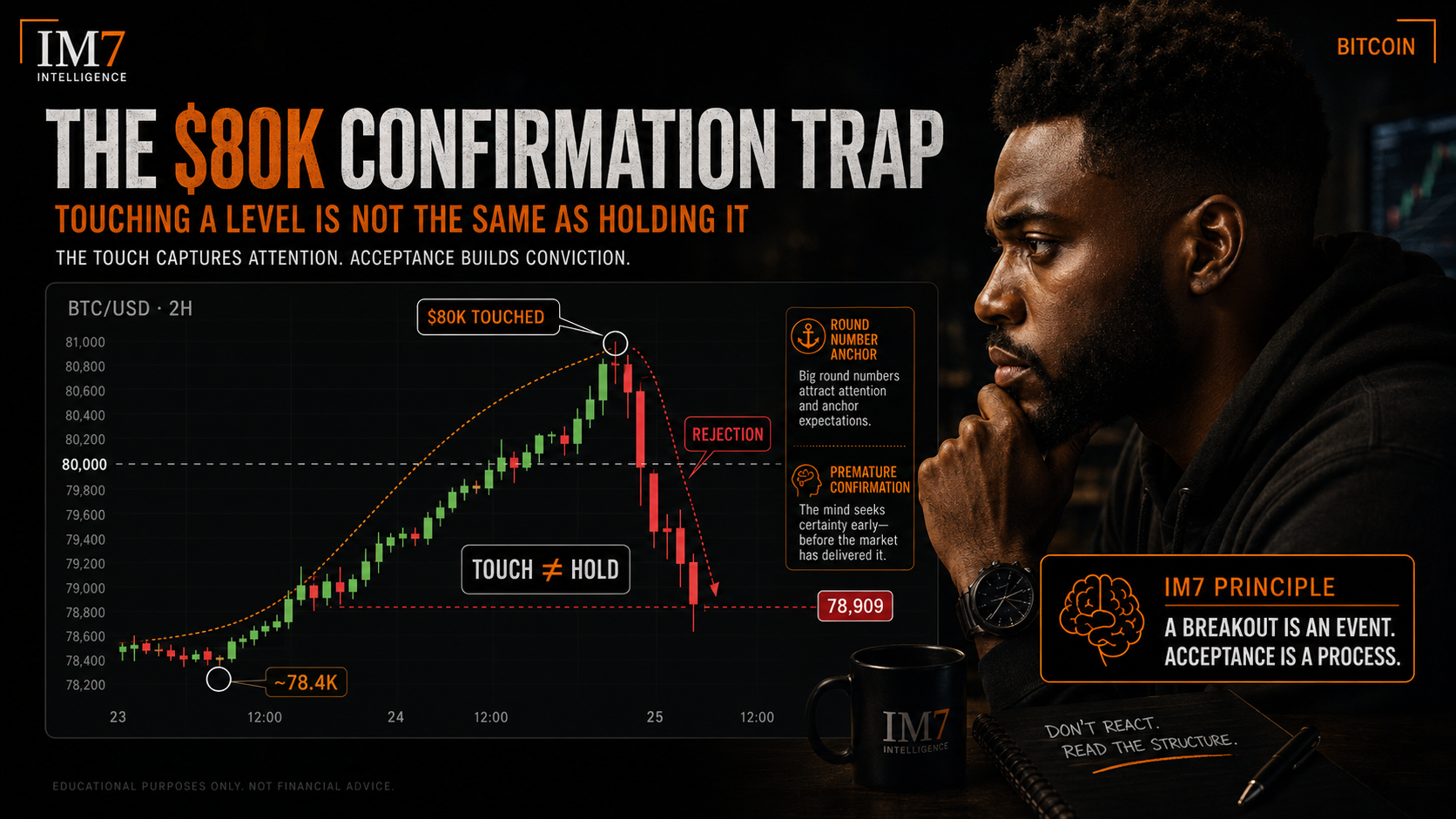 The $80K Confirmation Trap: Why Touching a Level Is Not the Same as Holding It